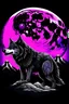 Placeholder: a big wolf behide it purple and black mountains with a moon in the sky