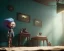 Placeholder: room scene with color hair big monster, realistic photo, sweet, Tim burton style, concept art, smooth, unreal engine 5, god lights, ray tracing, RTX, lumen lighting, ultra detail, volumetric lighting, 3d.