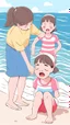Placeholder: The little girl was crying because she had lost her ball in the ocean