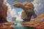 Placeholder: Clouds, rocks, cliffs, rocky land, sci-fi and fantasy, beyond and trascendent, 90's sci-fi movies influence, rodolphe wytsman impressionism paintings