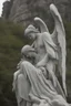 Placeholder: Avery close up of a large statue on a cliff of a crying angel