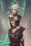 Placeholder: beautiful steampunk elf in a neon dystopian city