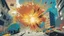 Placeholder: Explosion of color in city, comic style