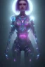 Placeholder: Beautiful futuristic cyborg girl portrait, robot body, human face, purple glow