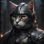 Placeholder: (realistic:1.3), poster,intricate details,painting \(artwork\), ((masterpiece,best quality)), ((cinematic light)), cat,hybrid,hyperealistic, scary, dark fantasy \(style\), detailed armor, detailed helmet