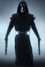 Placeholder: All Black Anakin Skywalker soldier, ghost, wearing high tech mask, white smoke, dark, rage, sorrow, high definition, ultra 8 k, volumetric lighting, blue fire, fog