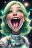 Placeholder: Star with green eyes, smiling with her tongue out, she shines a lot! It's in space