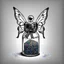 Placeholder: Make black and white cute drawing of a Fairy Dust Bottle with black bold lines. Only outline, no grayscale. A tiny glass bottle filled with glowing, sparkling dust in rainbow colors. Add wings to the bottle or have it tied with a ribbon and surrounded by floating, glowing specks.