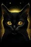 Placeholder: Eine kleine schwarze Katze mit goldenen Augen und einem goldenen Stern auf der Stirn im Fantasy Stil