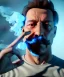 Placeholder: Realistic image, a guy making the fuck you gesture with his hand, blue smoke coming out of his eyes, nose and mouth. soft color, highly detailed, unreal engine 5, ray tracing, RTX, lumen lighting, ultra detail, volumetric lighting, 3d, finely drawn, high definition, high resolution.