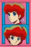 Placeholder: 1girl, retro anime, 80's, redhead,Portrait of beautiful woman, sparkling dark blue eyes,