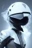 Placeholder: Black racing suit AnnaSophia Robb, portrait, bright white eyes, wearing high tech racing helmet, white smoke, dark, rage, sorrow, high definition, ultra 8 k, volumetric lighting, blue fire, fog