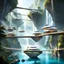 Placeholder: In this futuristic scene, houses are perched on levitating stones, interconnected by suspended bridges. The ethereal setting combines the architectural charm of floating homes with the structural elegance of hanging bridges, creating a harmonious blend of innovation and fantasy. Including Watherfalls