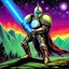 Placeholder: fantasy galactic knight holding glowing staff 90's tcg art 90's tcg art