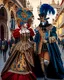 Placeholder: Pareja hombre y mujer con disfraz en el carnaval de Venezia caminando por Venezia mascara vestido has el suelo pantalones obra de arte pintura arte Bauhaus obra de arte hiperdetallada intricadas finamente detallada 8k