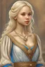 Placeholder: pretty girl, blonde, conventionally attractive, medieval clothes, realism, dreamy, tight top, maternal