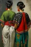 Placeholder: 2 mexican woman painting neoclassism standing from the back