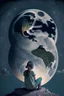 Placeholder: Chica en la Luna sentada mirando la tierra