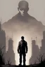 Placeholder: girl, standing, silhouette, comic book,post-apocalypse, gray background,