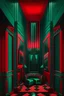 Placeholder: dark Emerald and red art deco inspired new york city vampire apartment in the 1980s