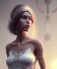 Placeholder: Gipsy, beautiful, curvy body, white fabric dress, beautiful long hair, bandana, head and shoulders portrait, holding tarot card, 8k resolution concept art portrait by Greg Rutkowski, Unreal Engine 5 volumetric lighting