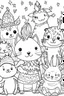 Placeholder: HAPPY NEW YEAR coloring page for kids, Animal friends sharing New Year wishes, thick outline, low details, no shading, no color