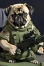 Placeholder: pug as a soldier with grenades guns and holding a p90