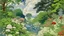 Placeholder: An illustration by Monet and Kuniyoshi of a landscape of blooming flowers and lush vegetation.