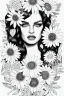 Placeholder: hyper detailed, black and white, thick line, coloring book illustration, lineart, stunningly beautiful woman in flowers