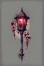 Placeholder: watercolor drawing of an old gothic dark red street lamp with flowers, rubies and lace, on a white background, Trending on Artstation, {creative commons}, fanart, AIart, {Woolitize}, by Charlie Bowater, Illustration, Color Grading, Filmic, Nikon D750, Brenizer Method, Side-View, Perspective, Depth of Field, Field of View, F/2.8, Lens Flare, Tonal Colors, 8K, Full-HD, ProPhoto RGB, Perfectionism, Rim Li