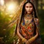 Placeholder: indigenous, beautiful portrait, flowery landscape, light, sun