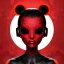 Placeholder: avatar portrait cute cyber alien Figure in a provocative pose,wearing headphones, Raw, gritty, Gothic,, flyer design, Dark reds and blacks, bright, bloody red , background that suggests violence and chaos, flyer design, 3D vector art, Defiant, rebellious, aggressive, fantasy art, watercolor effect, bokeh, Adobe Illustrator, hand-drawn, digital painting, low-poly, soft lighting, bird's-eye view, retro aesthetic, focused on the character