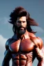 Placeholder: Human Male Druid character, muscular, brown hair, long hair, wild hair, yellow eyes, scars on body, waist up portrait, 4k resolution, intricate details, ornate details, soft lighting, vibrant colors, retroanime, masterpiece, natural background, realistic