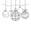 Placeholder: A black and white cute drawing of Christmas ornaments. Only outline, white background,for kids. The illustration should be in [SUPER SIMPLE], black and white, bold line art with a clear, mostly empty background. [INCLUDES ONLY OUTLINES WITH NO FILLED IN BLACK AREAS], ensuring no shading, no complex images, and making it very easy to color in between the lines.