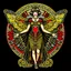 Placeholder: Full Body, Art Nouveau Woman With A Bob With A Fringe Hairstyle, Cleopatra Clothing, Steampunk Metal moth with red wings, Black Background