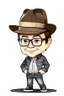 Placeholder: Drawing of Gustavo Petro serious with hat, jeans and shirt no lentes speaking in a speech full body chibi