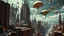 Placeholder: a stunningly weird image of a futuristic metropolis using Salvador Dali's paranoiac-critical method, where buildings and structures appear to melt into the skyline like melting ink. The cityscape is filled with floating medusas and mad, twisted shapes that interact with the buildings and each other, forming a surreal tableau of a dreamlike reality. Capture the essence of the scene in a cinematic manner, with dramatic shadows and vibrant colors that enhance the distorted perspectives and bizarre