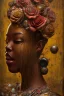 Placeholder: an abstract painting of rusted metal and flowers, beauty dangling roses of Africa portrait, rust, scaffolding, iron cladding, decay, mixed media, textured, anatomically correct, beautiful perfect face, sharp focus, highly detailed