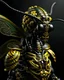 Placeholder: Beautiful vantablack and yellow wasp baroque floral headdress humanoid insect portrait close up adorned with floral metallic filigree headress and wearing metallic floral embossed mineral stone ribbed wasp costume armour winged dress organic bio spinal ribbed detail of transculent malachit colour lines ink art extremely detailed hyperrealistic maximálist concept portrait