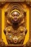 Placeholder: a beautiful full frame portrait digital painting of futuristic gaspunk, ghana kente, african symbols embossed, close-up, macro lens, centered camera, titanium accents, intricate details, small minutiae, tiny features, particulars, colorful, 8k, least ambient occlusion, volumetric lighting, volumetric clouds