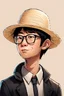 Placeholder: profile cartoon image from photo, with glasses, very short black hair, wearing a straw hat and a black jacket, asian, male