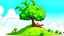 Placeholder: fantasy cartoon illustration: a shrub on a hill, there is a ribbon on the shrub