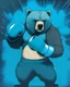 Placeholder: A grizzly bear with bright blue fur with boxing gloves on in an illustration style