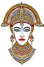 Placeholder: free hand drawing themed, bandhani, perfectly symmetric patterns, queen Egyptian crown colorful, full face visible, portrait, white background