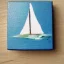 Placeholder: tiny oil painting of tiny sailboat, tiny white canvas, tiny white frame, melancholy, tender, moody, vintage, delicate arrangement, beautiful composition, etsy, aesthetic layout, plain solid white background