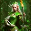 Placeholder: romantic fantasy spray painting, portrait of cute green eyed blonde robed elf poet with cute horned ornament,sitting in huge marble teacup, loosing torch in magical forest