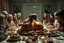 Placeholder: Thanksgiving dinner table with shocked horrified extended family sitting around table with a large oozing roasted turkey on a platter with a baby xenomorph bursting from out of the middle of the turkey, visceral, unsettling, by Joel-Peter Witkin and Laurie Lipton, color photograph, weirdcore, sharp focus, dynamic lighting, 8K resolution