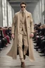 Placeholder: a men winter fashion runway with modern clothes inspired by Superman style, embroidery elegante fashion beige tones