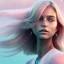 Placeholder:  beautiful girl, smiling, longsand blonds hairs, atmospheric, realistic, octane render,, pink turquoise light