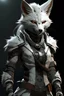 Placeholder: female anthropomorphic fox with scarred face, cyberpunk, white fur, leather armor, dual dagger